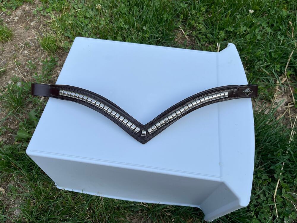 BlackJak Refinery Clincher V-Shaped Browbands - Brown with Silver size cob